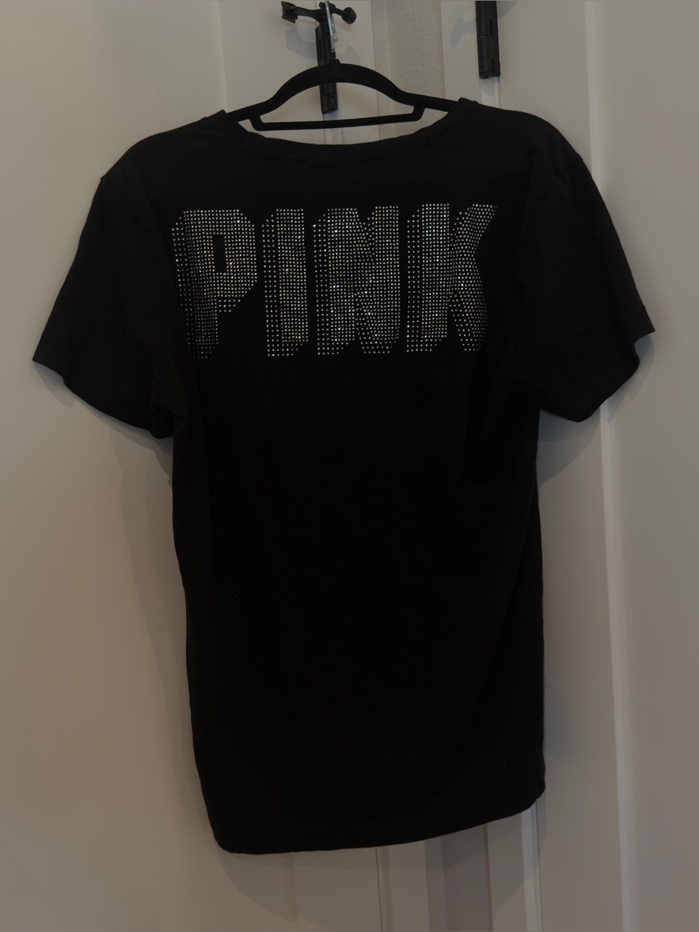 PINK VS Rhinestone Logo Black Tee